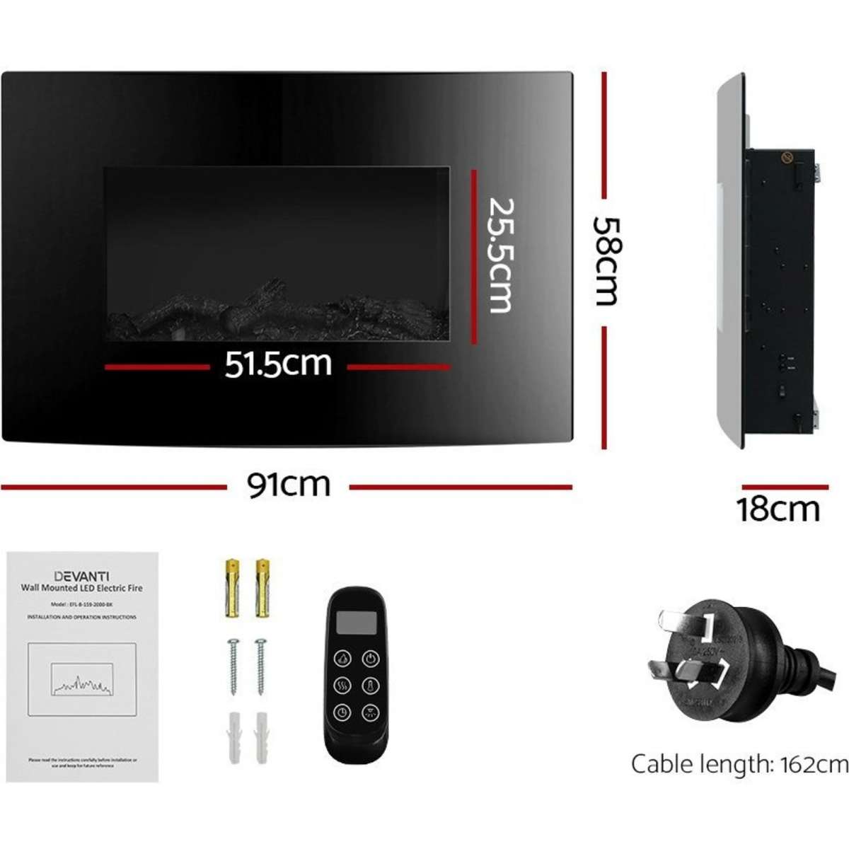 Devanti Electric Fireplace Fire Heater 2000W Woolworths