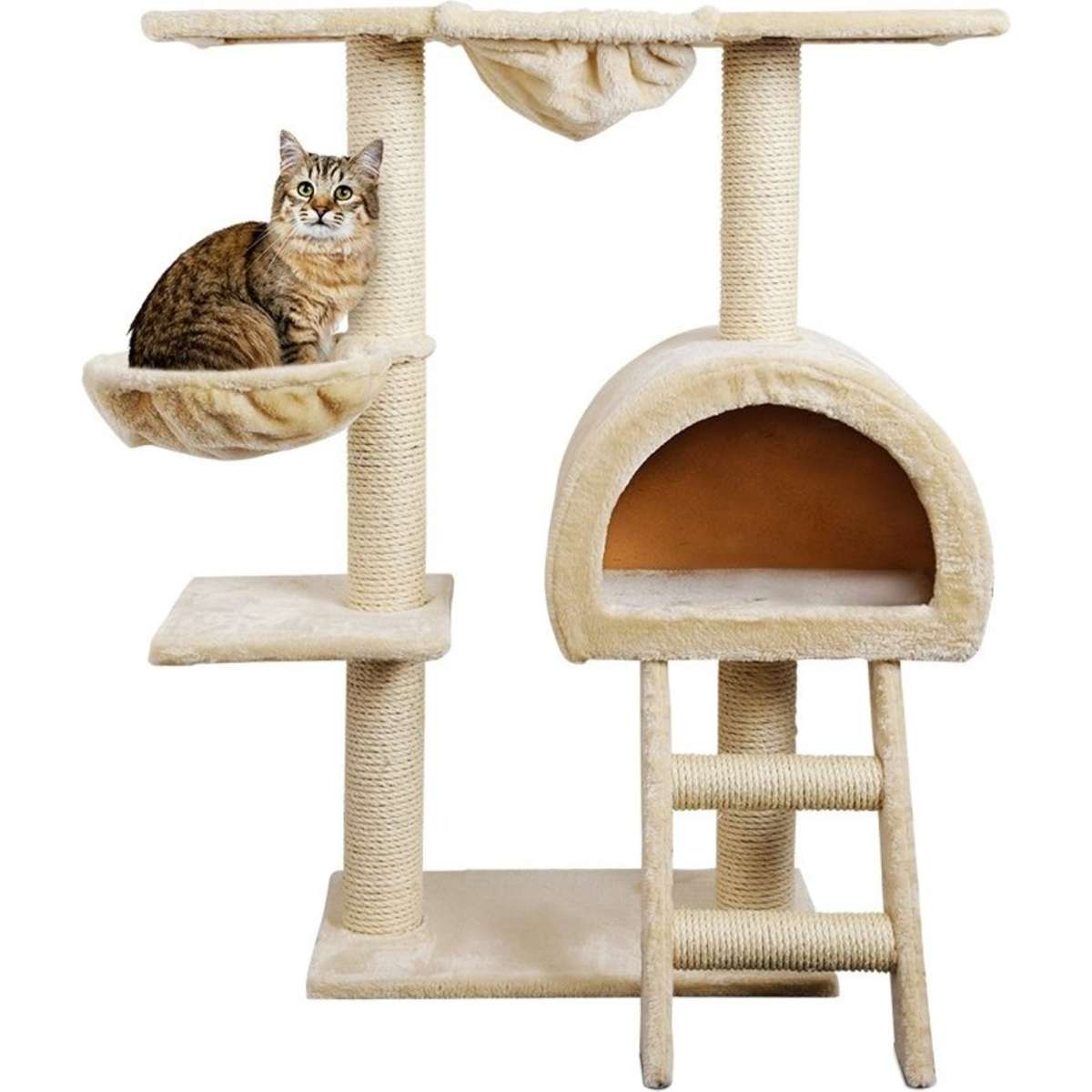 100cm Cat Tree w/ cat House， Sisal Scratching Post， Hammock 5056602920982