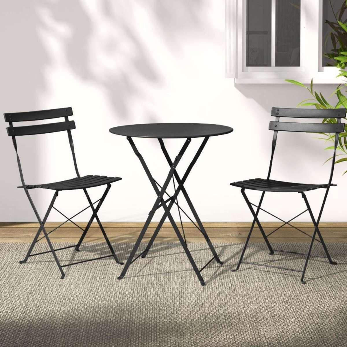 Gradeon 3PC Outdoor Bistro Set Steel Table and Chairs Patio Furniture