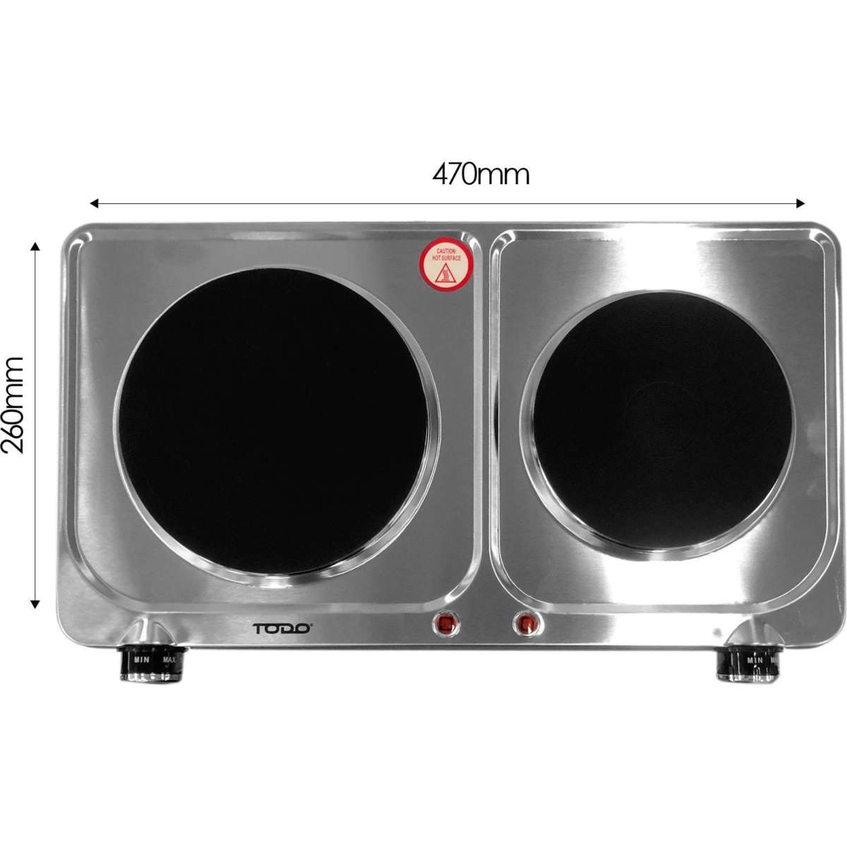 TODO 2250W Twin Hotplate Electric Cooktop Dual Plate Stainless Steel