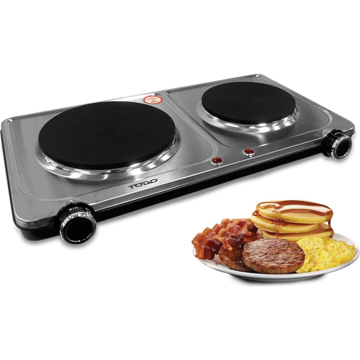 TODO 2250W Twin Hotplate Electric Cooktop Dual Plate Stainless Steel