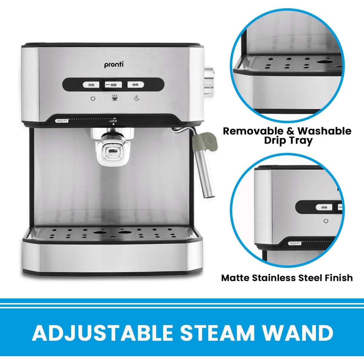 Pronti 1.6L Automatic Coffee Espresso Machine with Steam Frother