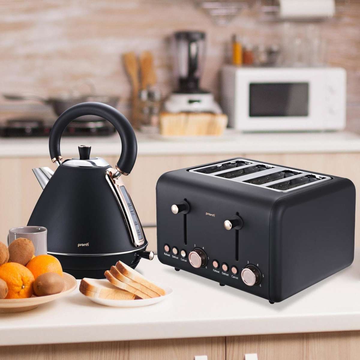 Pronti Rose Trim Collection Toaster & Kettle Bundle Black Woolworths