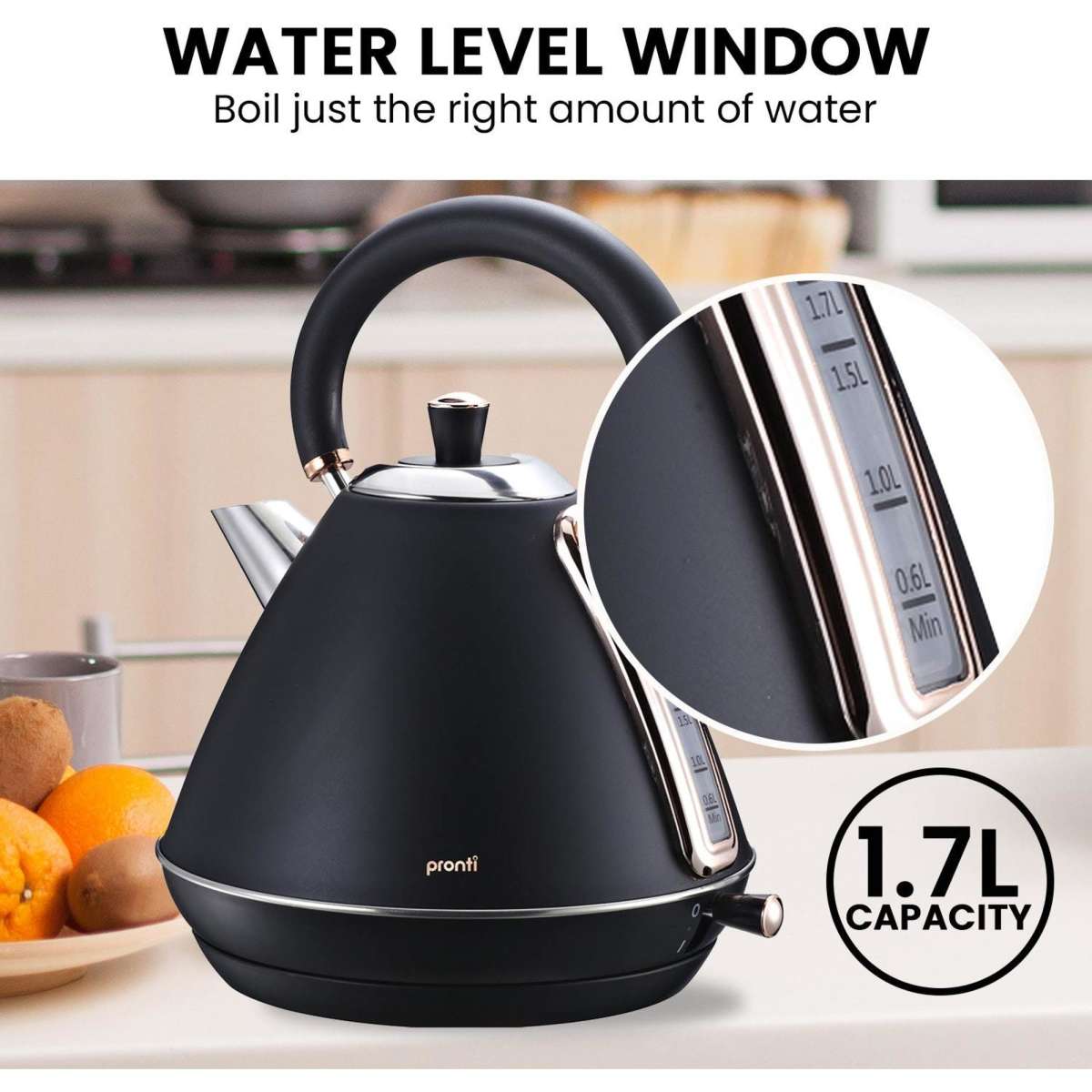 Pronti Rose Trim Collection Toaster & Kettle Bundle Black Woolworths
