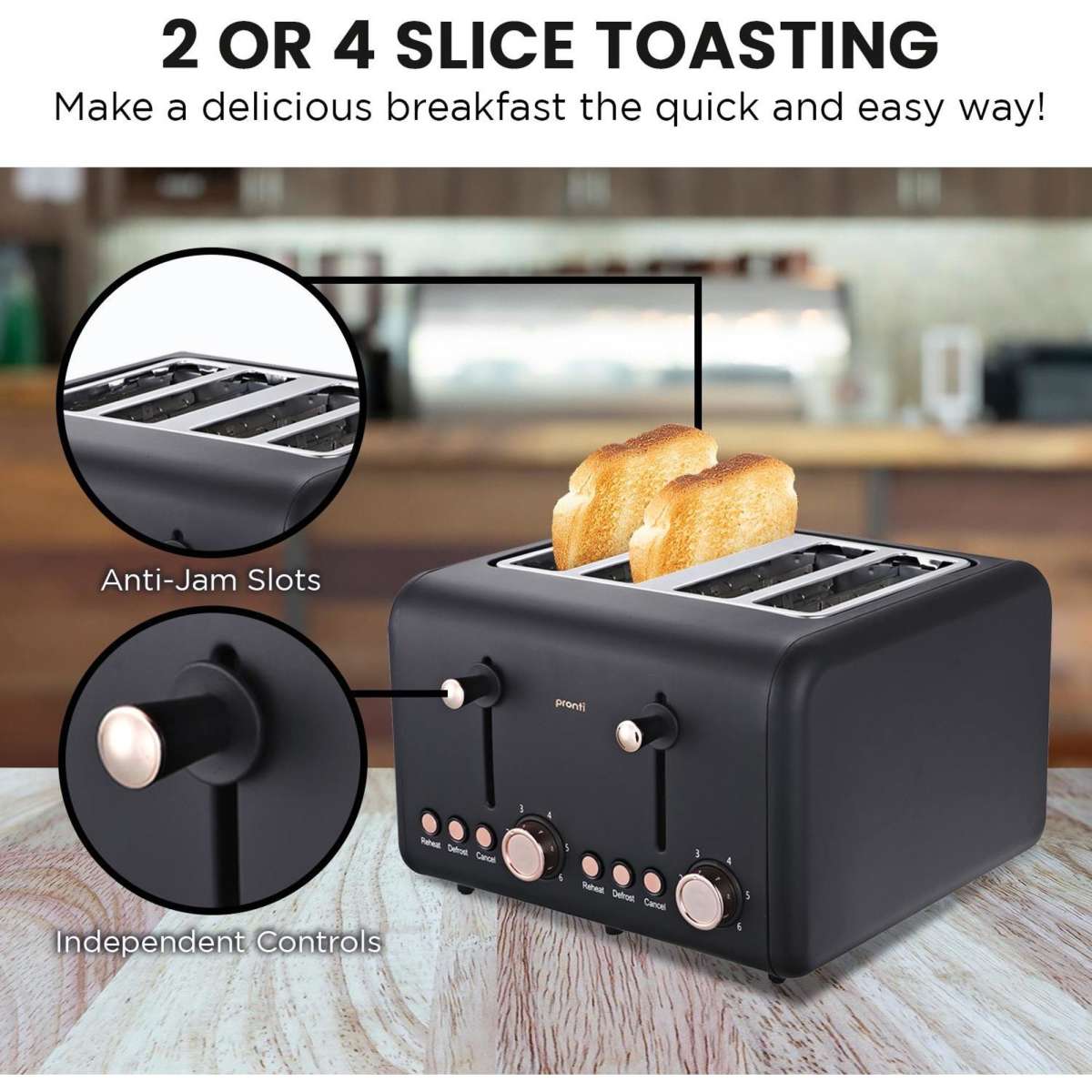 Pronti Rose Trim Collection Toaster & Kettle Bundle - Black | Woolworths