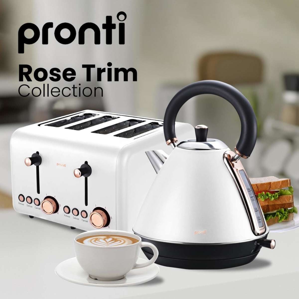 Pronti Rose Trim Collection Toaster & Kettle Bundle White Woolworths
