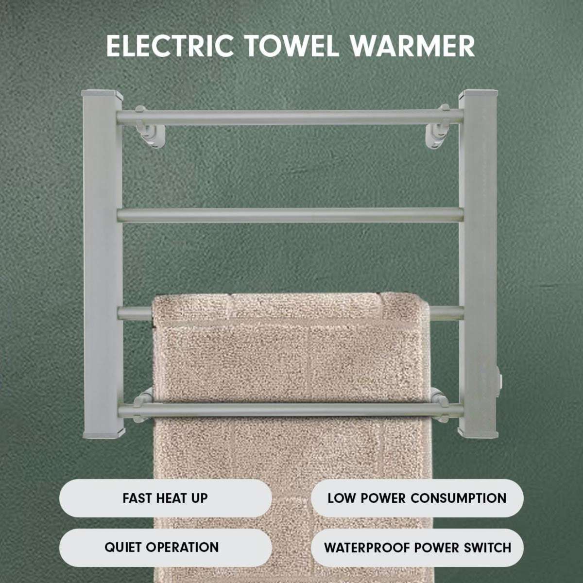 Pronti Heated Electric Towel Bathroom Rack 60W Silver Woolworths