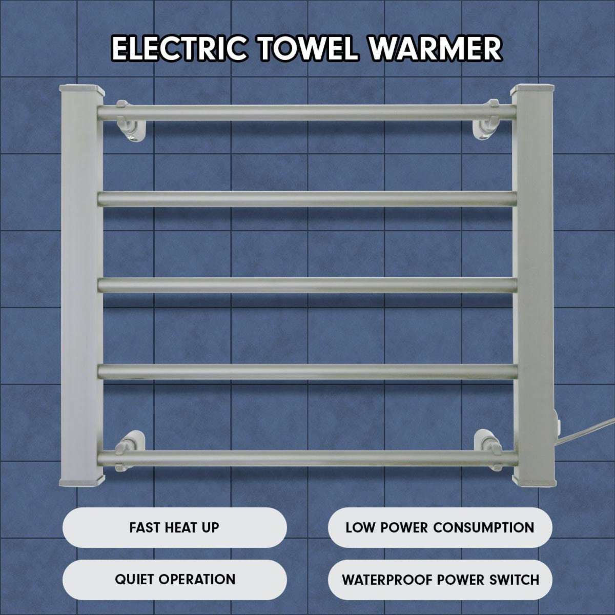 Pronti Heated Towel Rack Electric Bathroom Towel Rails 90W Silver