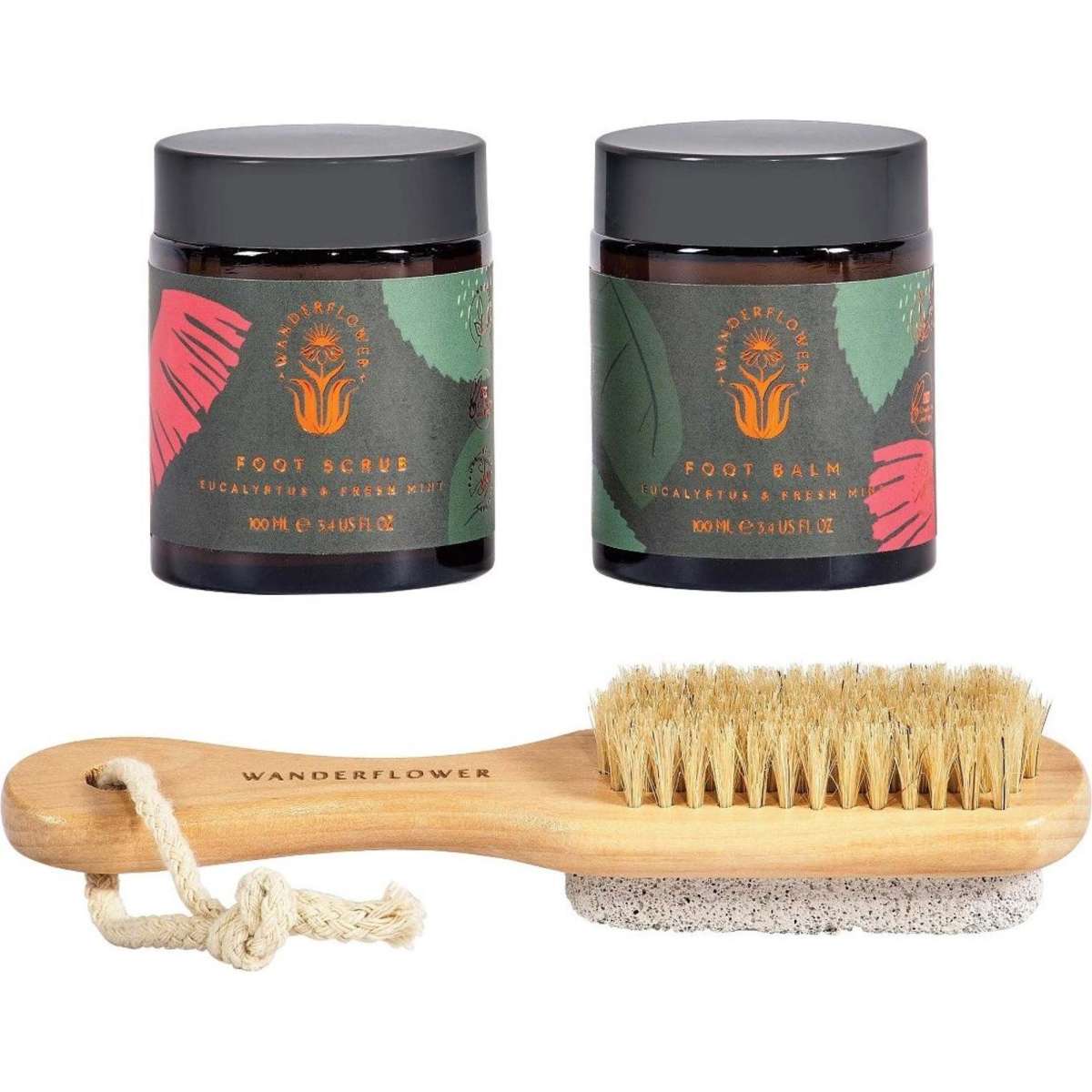 Wanderflower Foot Therapy Set With Foot Scrub Lotion And Wooden Brush