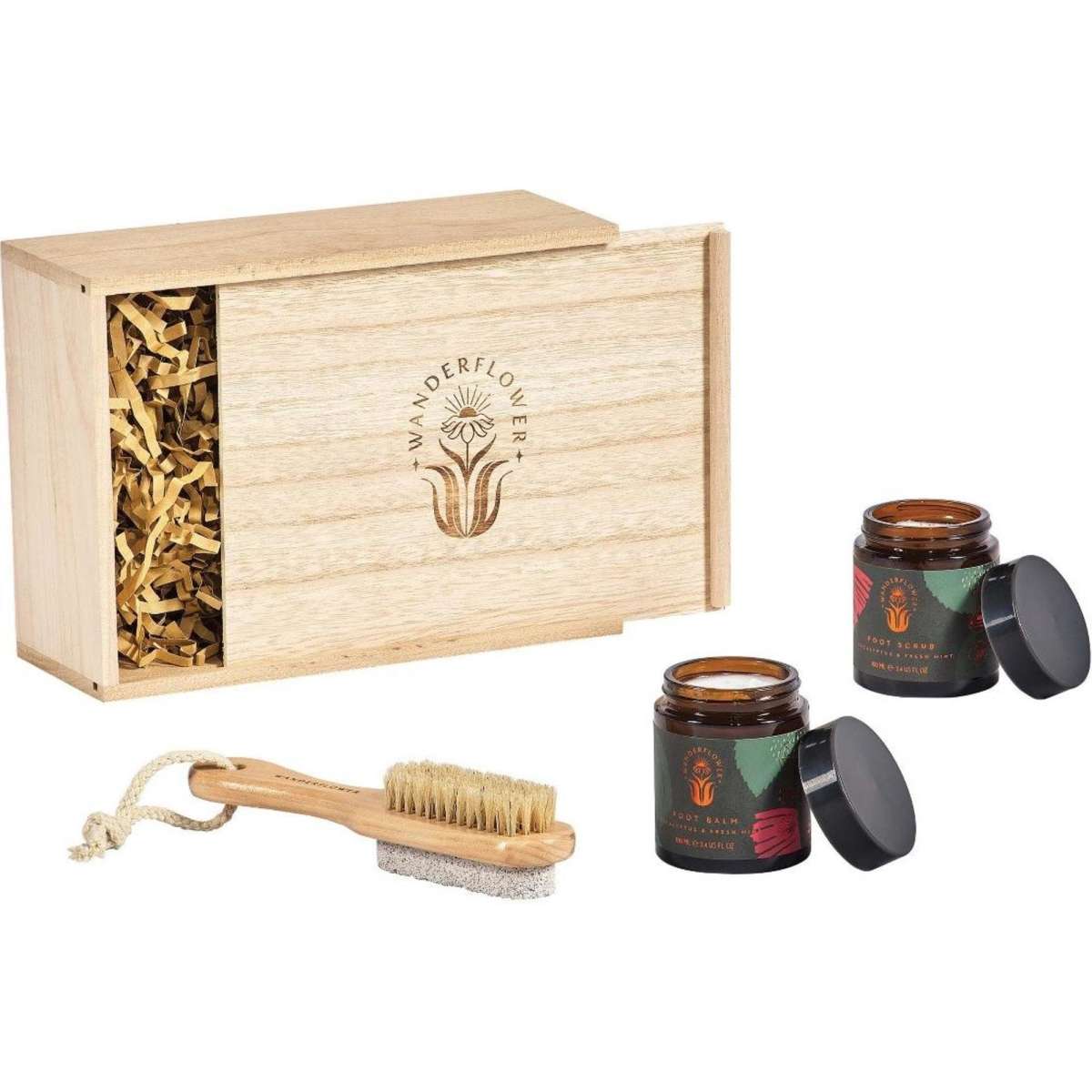 Wanderflower Foot Therapy Set With Foot Scrub Lotion And Wooden Brush