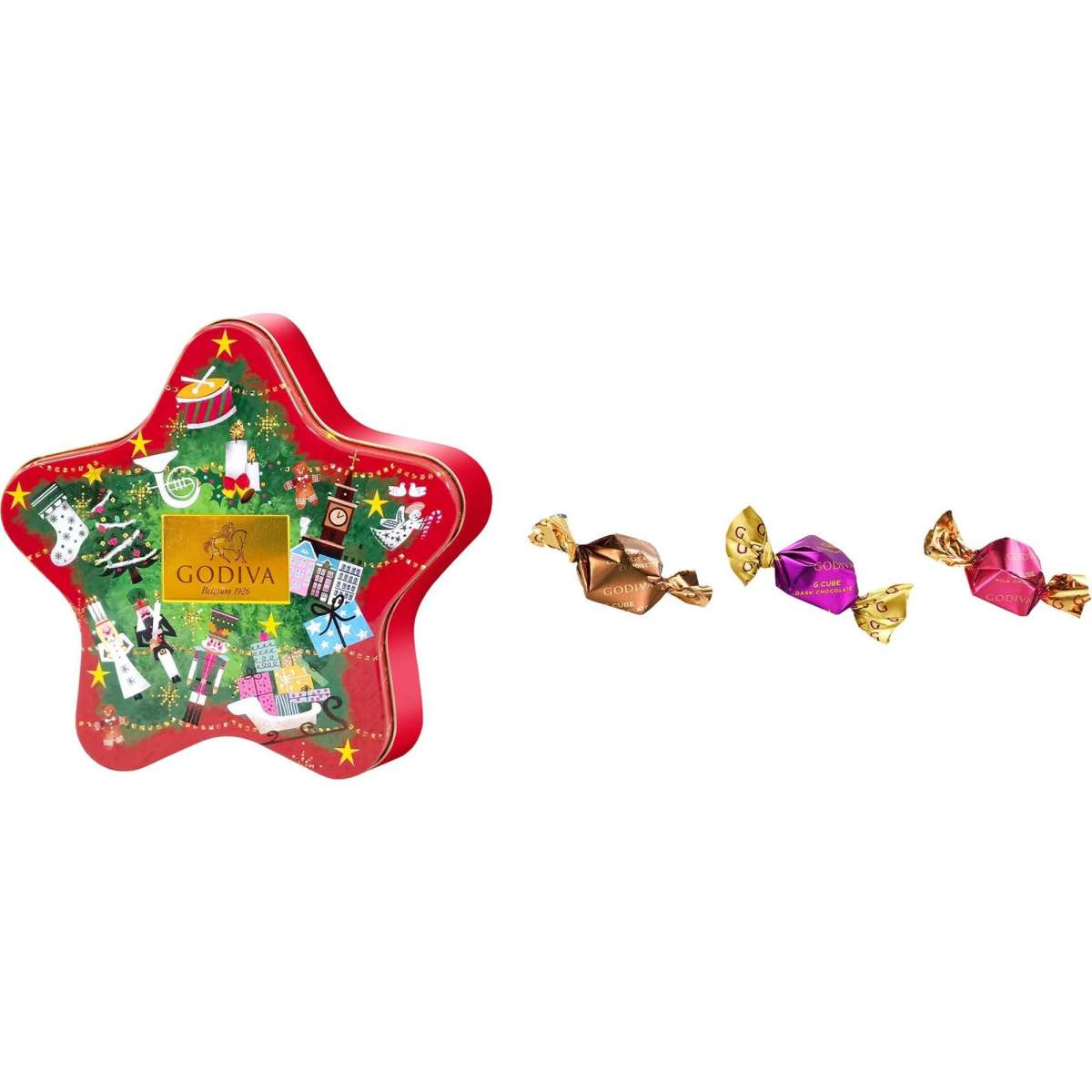 Godiva Christmas Star G Cube Chocolate Truffle Tin, 12 Pieces 101g