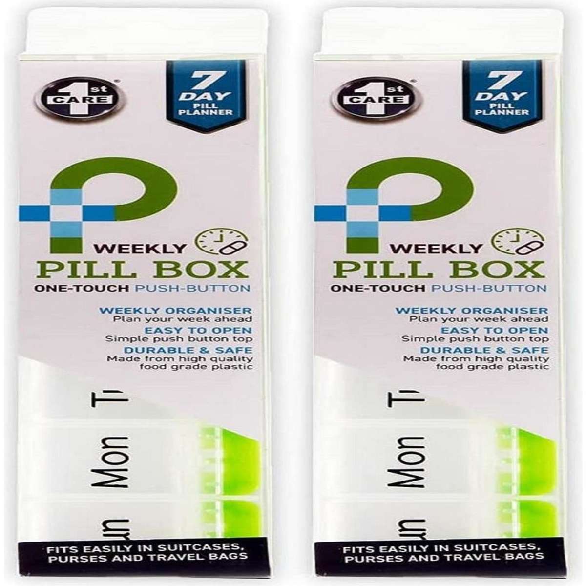 1st Care 2PK Pill Planner 7 Day Weekly Planner Large Snap Lock Compartments Woolworths