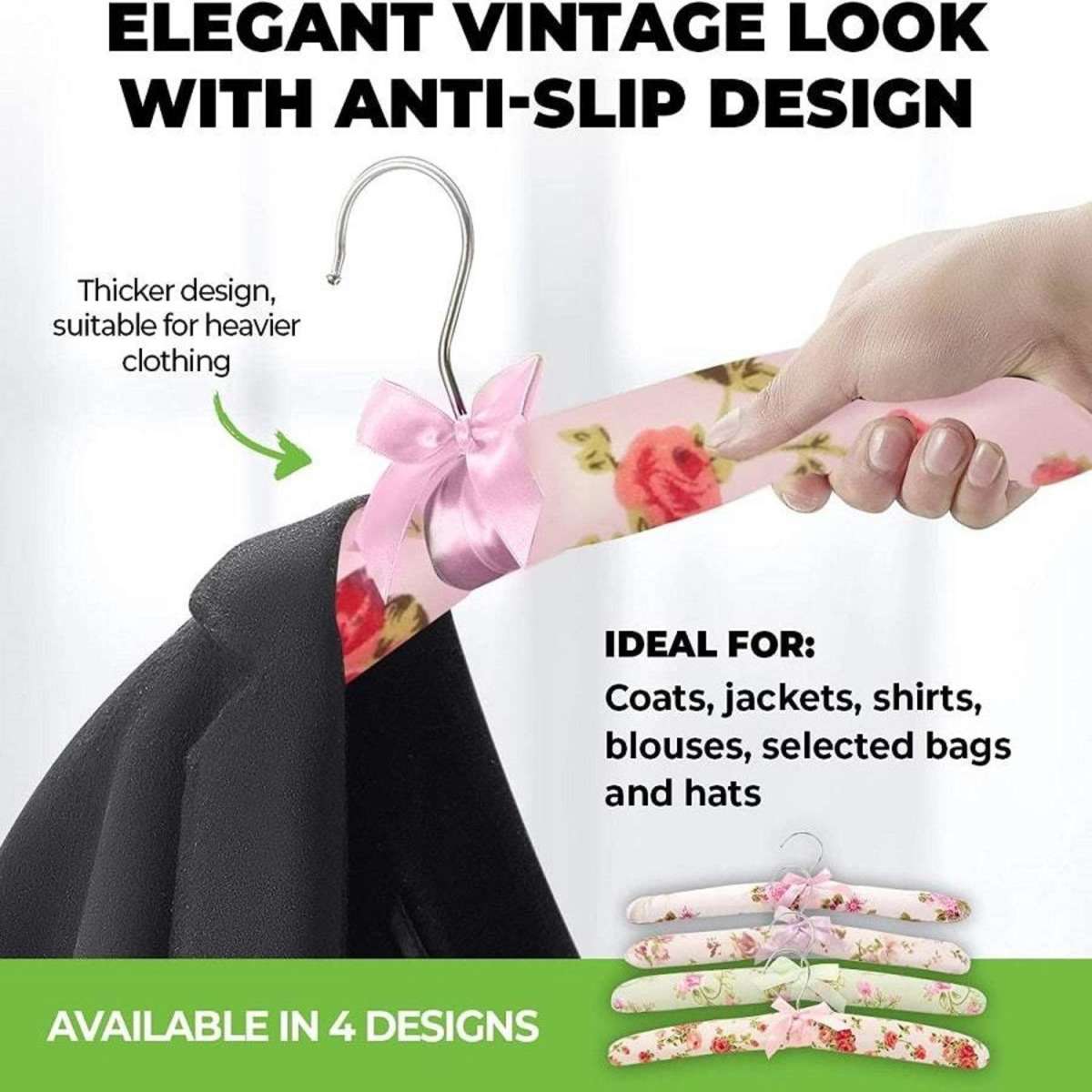 Home Master [20PCE] Coat Hangers Floral Satin Covers Padded Thick