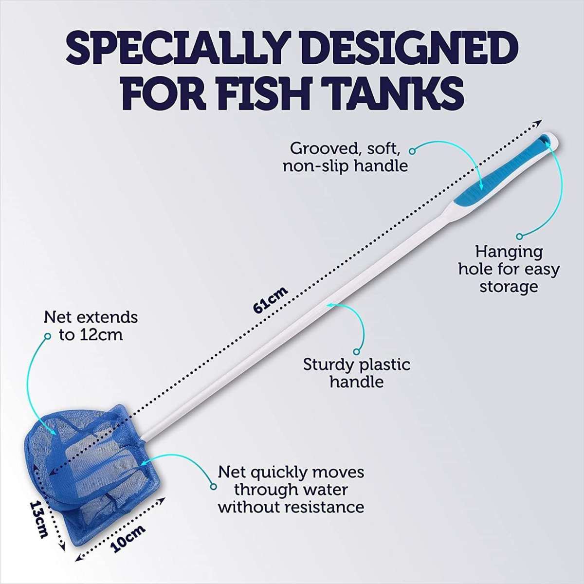 Pet Basic 2PK Aquarium Fish Net Safe Gentle Soft Secure Blue Mesh