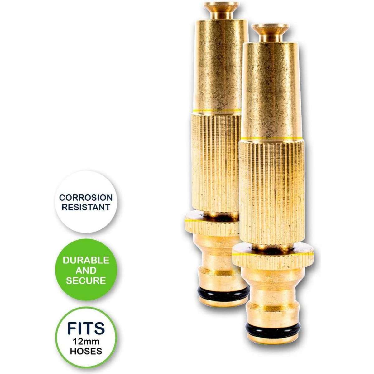 Garden Greens 2PCE Hose Nozzle Pure Brass with Adjustable Flow Rust