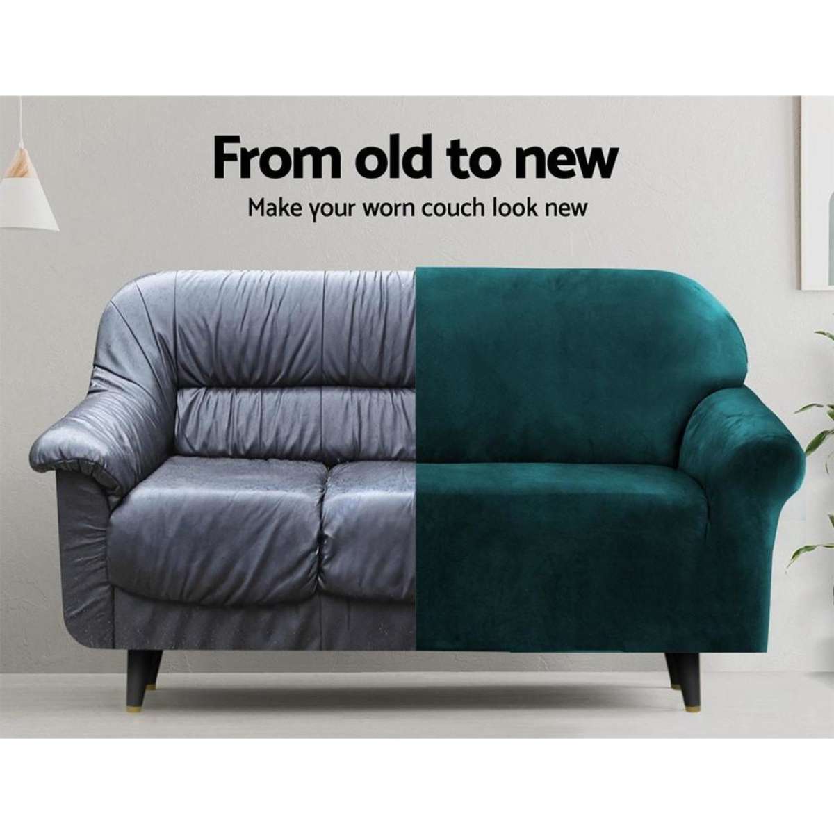 Artiss Sofa Cover Couch Covers 3 Seater Velvet Agate Green Woolworths