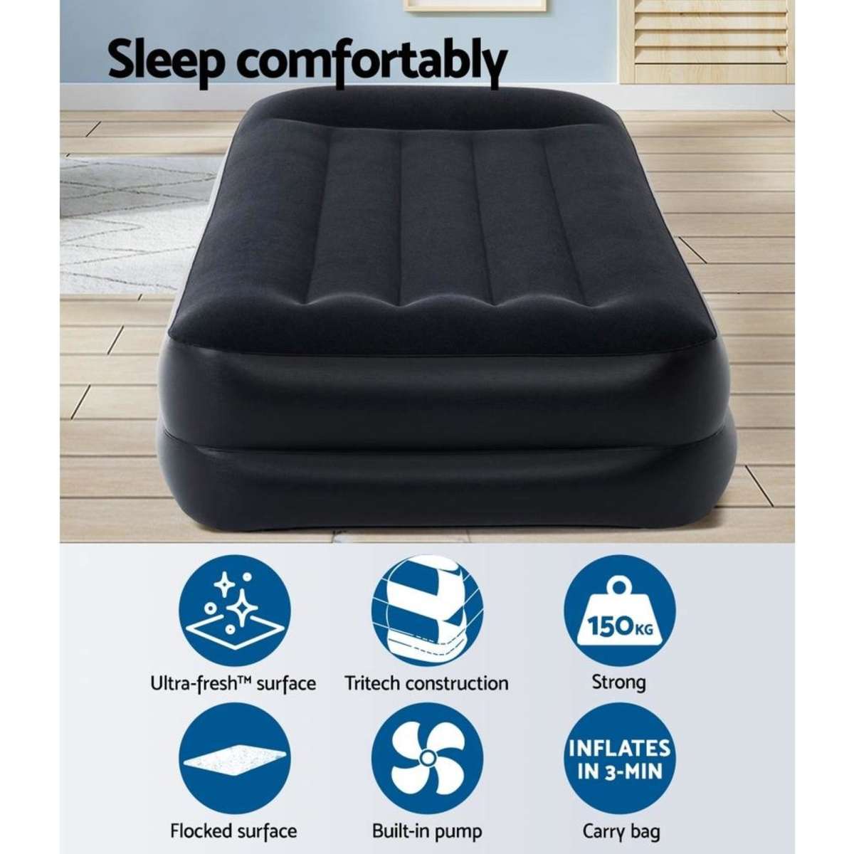 Bestway Air Mattress Single Inflatable Bed 46cm Airbed Black Woolworths