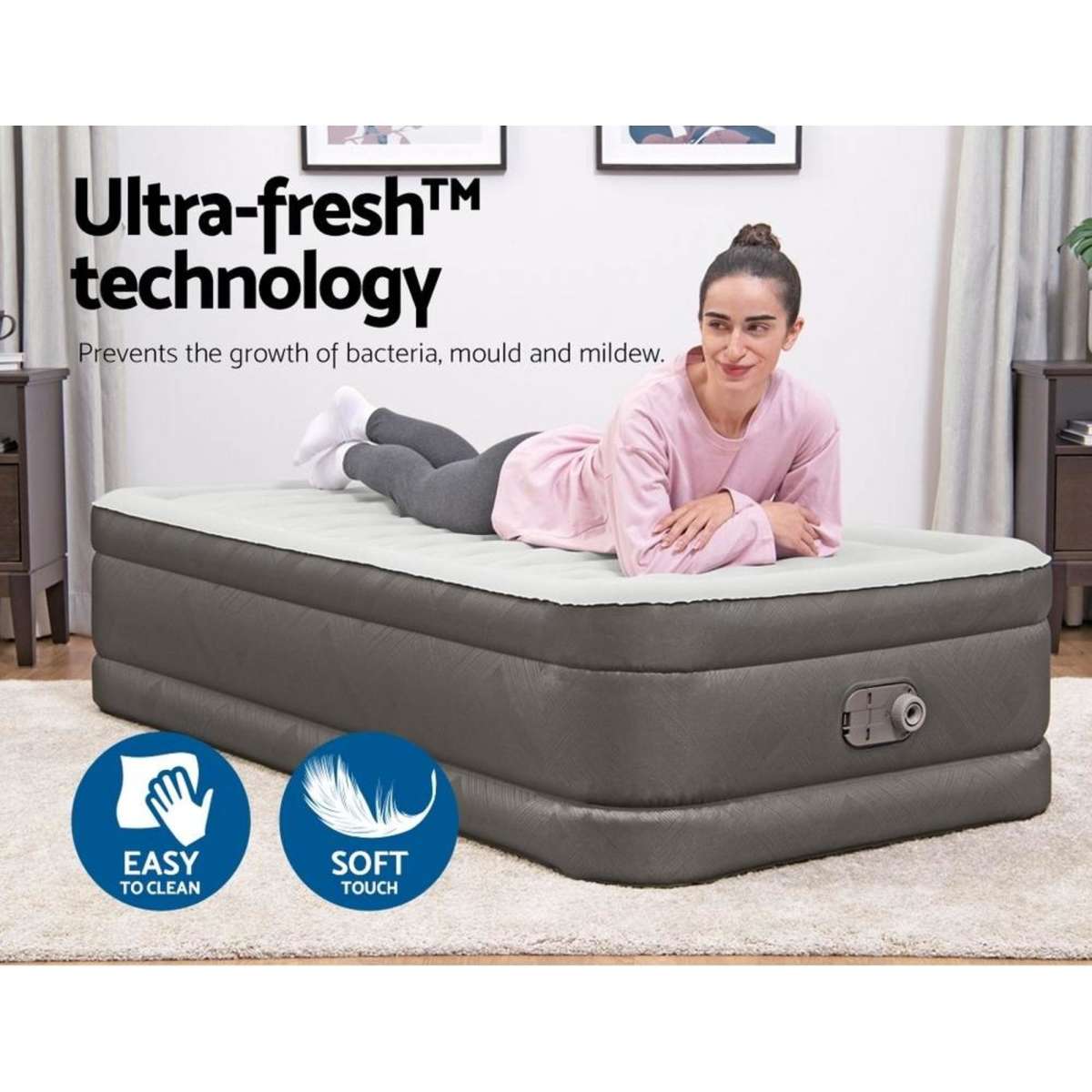 Bestway Air Mattress Single Inflatable Bed 46cm Airbed Grey 