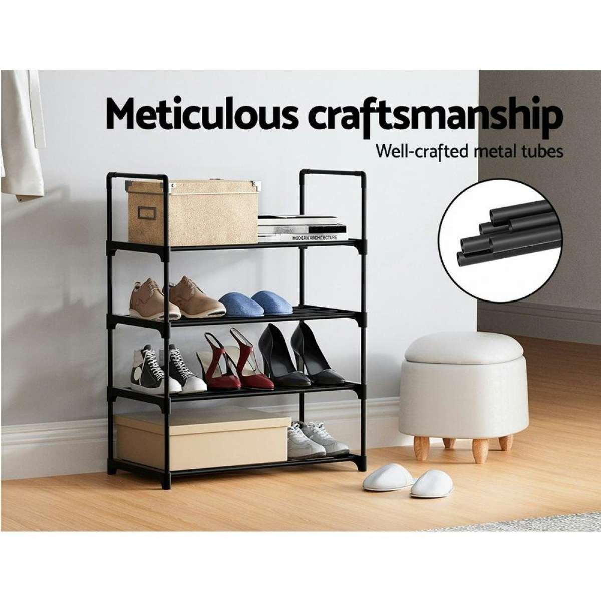 Artiss Shoe Rack Stackable Shelves 4 Tiers 55cm Shoes Storage Stand