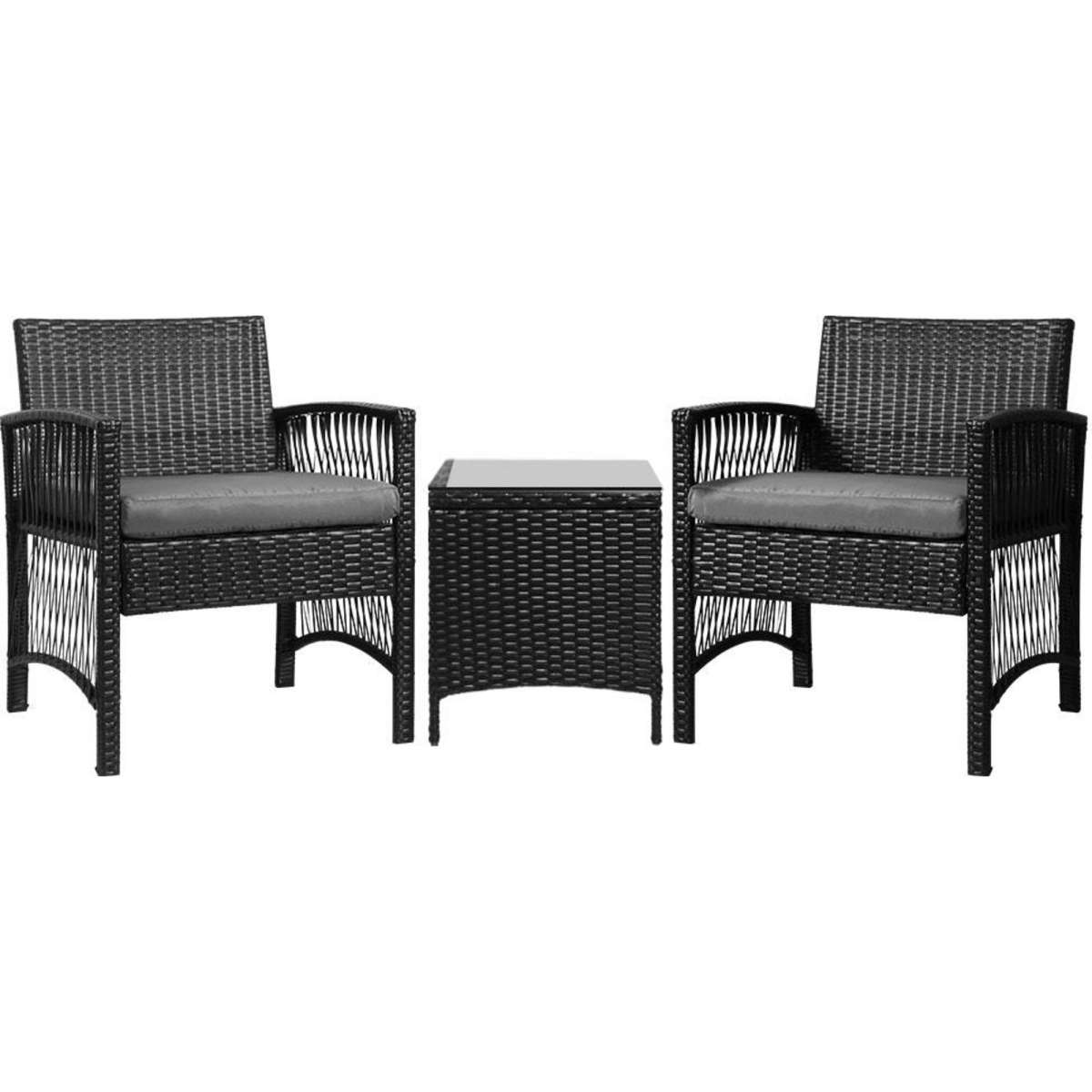 Gardeon 3PC Outdoor Bistro Set Patio Furniture Wicker Dining Chairs