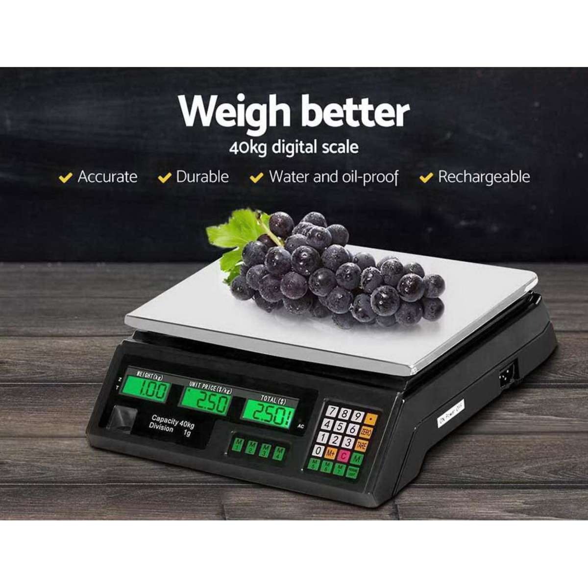 Emajin Scales Digital Accurate 40KG Weighing Kitchen Scales Platform Scales LCD Black Woolworths