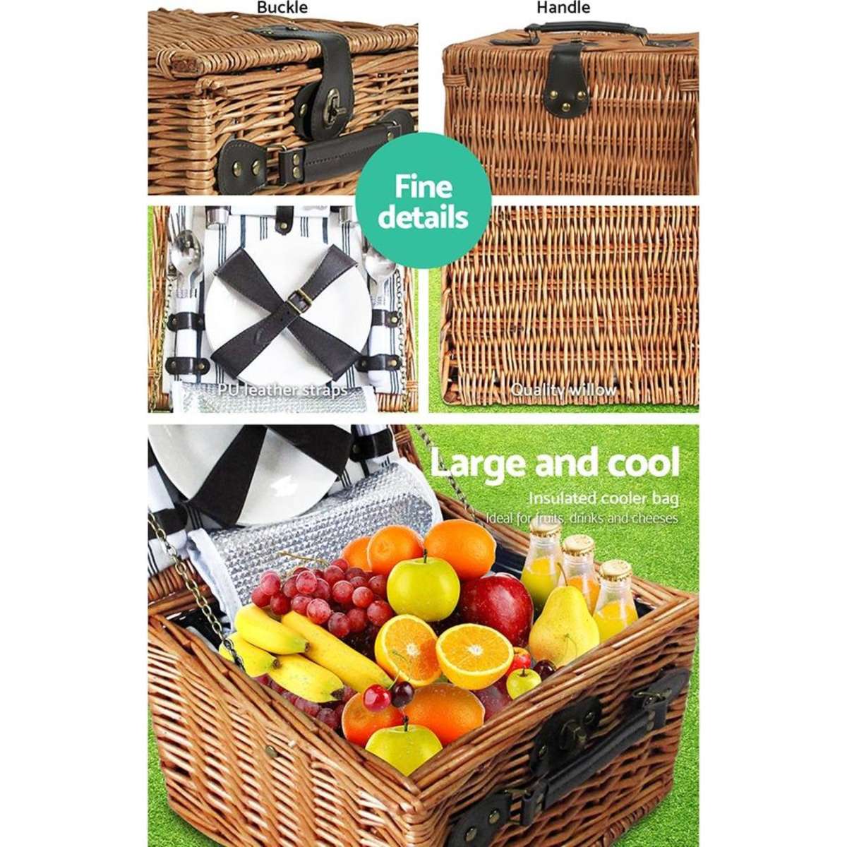 AlfrescoÂ 2 Person Picnic Basket Set Vintage Outdoor Baskets Insulated