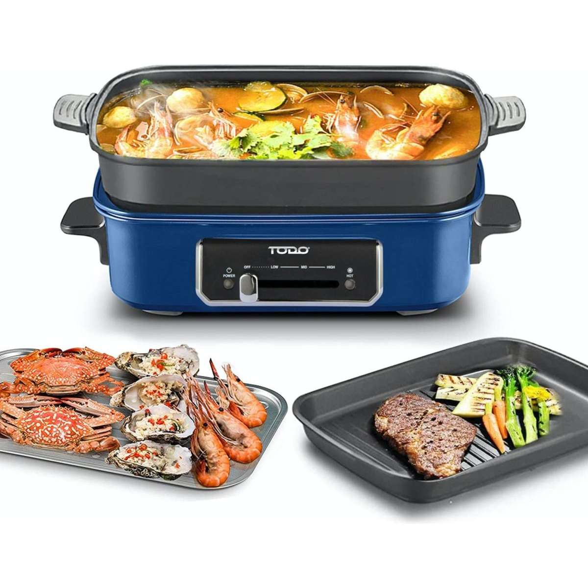 TODO 1400W 3in1 Electric Multifunction Cooking Pot BBQ Grill Pan Hot
