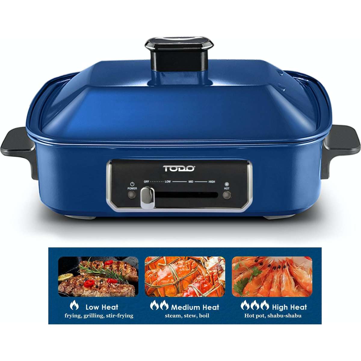 TODO 1400W 3in1 Electric Multifunction Cooking Pot BBQ Grill Pan Hot