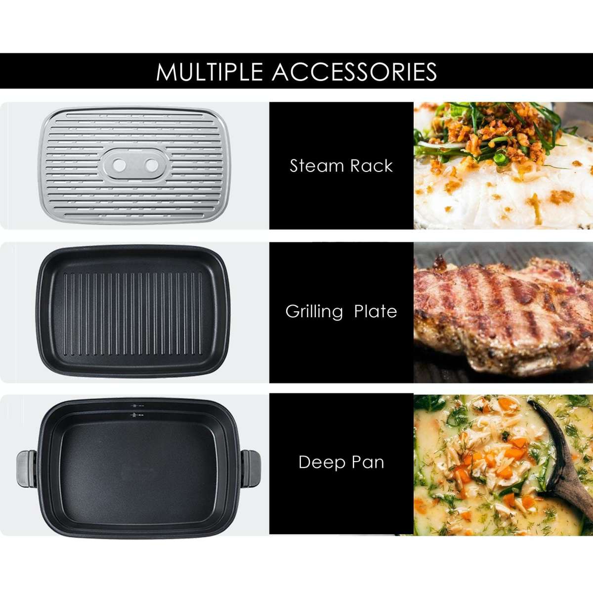 TODO 1400W 3in1 Electric Multifunction Cooking Pot BBQ Grill Pan Hot