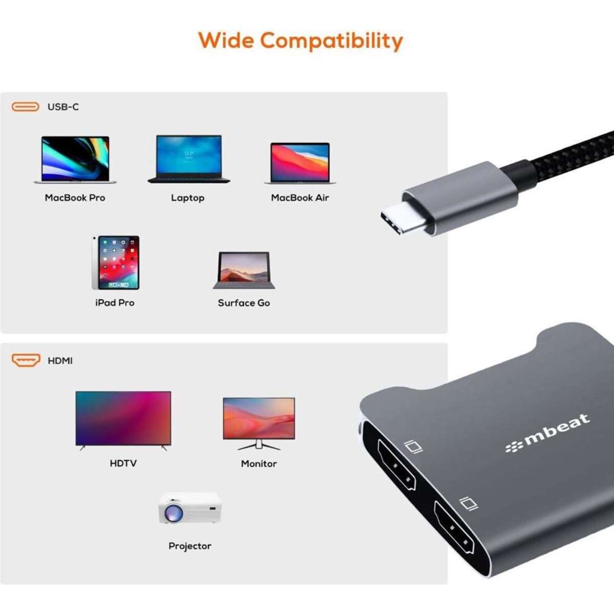 Mbeat Tough Link 4K USB-C To Dual HDMI Adapter | Woolworths