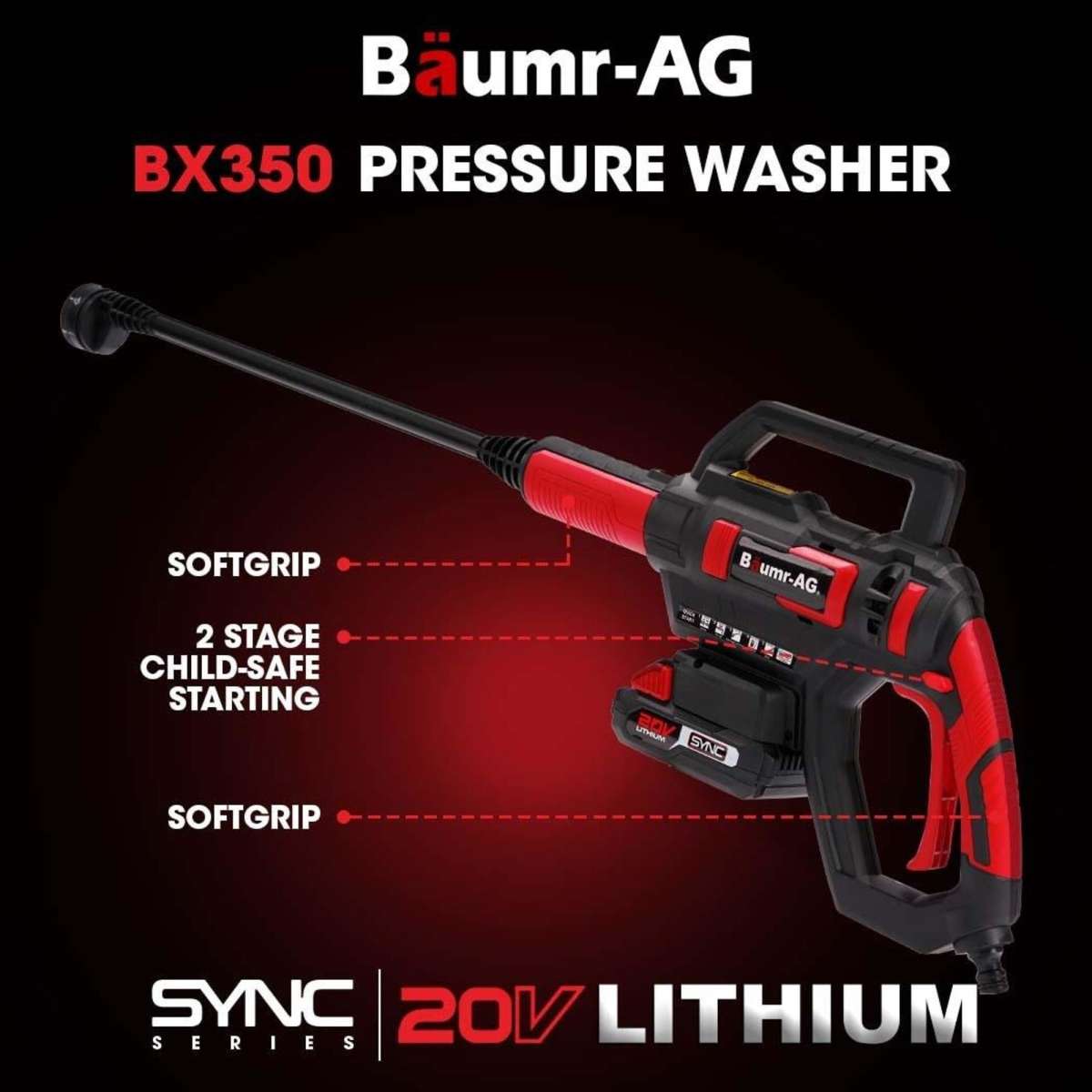 BaumrAG 20V Cordless Pressure Washer Kit with Variable Spray Head
