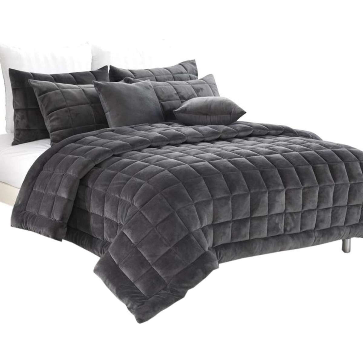 Alastairs Augusta Faux Mink Quilt / Comforter Set Charcoal Double
