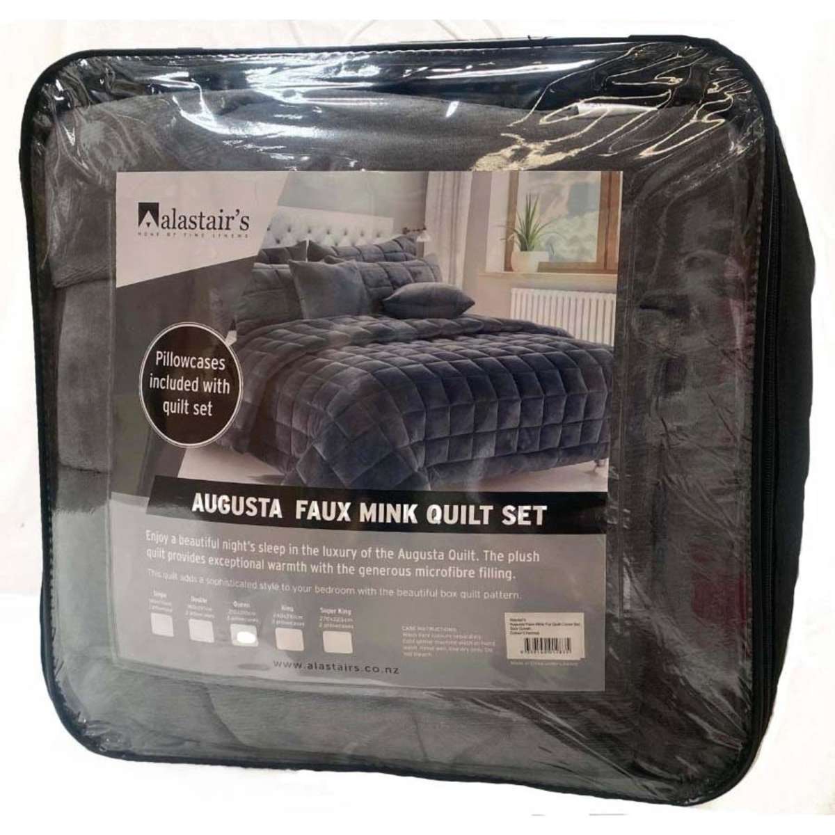 Alastairs Augusta Faux Mink Quilt / Comforter Set Charcoal Double