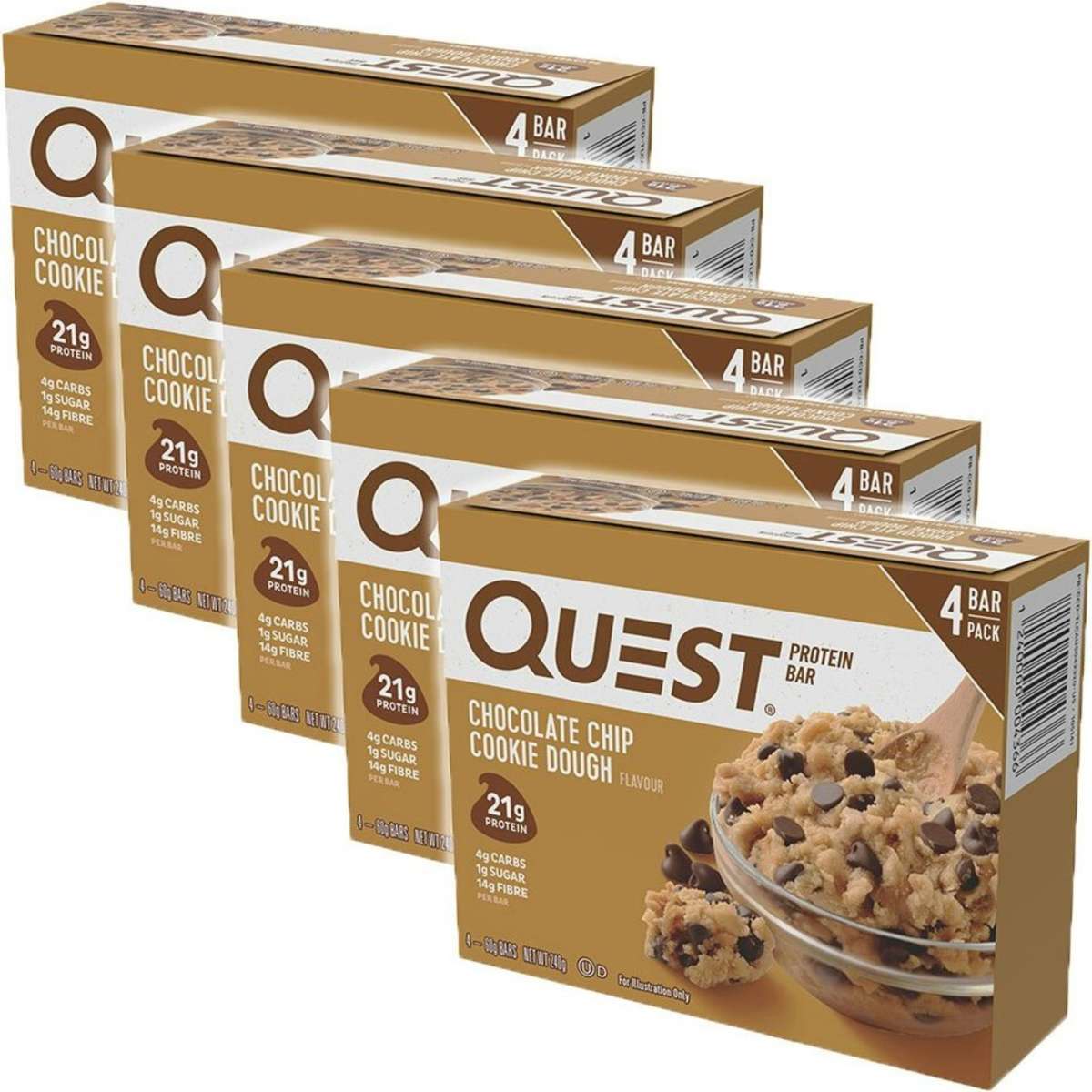 Quest Bar Choc Chip Cookie Dough 60g Protein Bars 20pc Woolworths