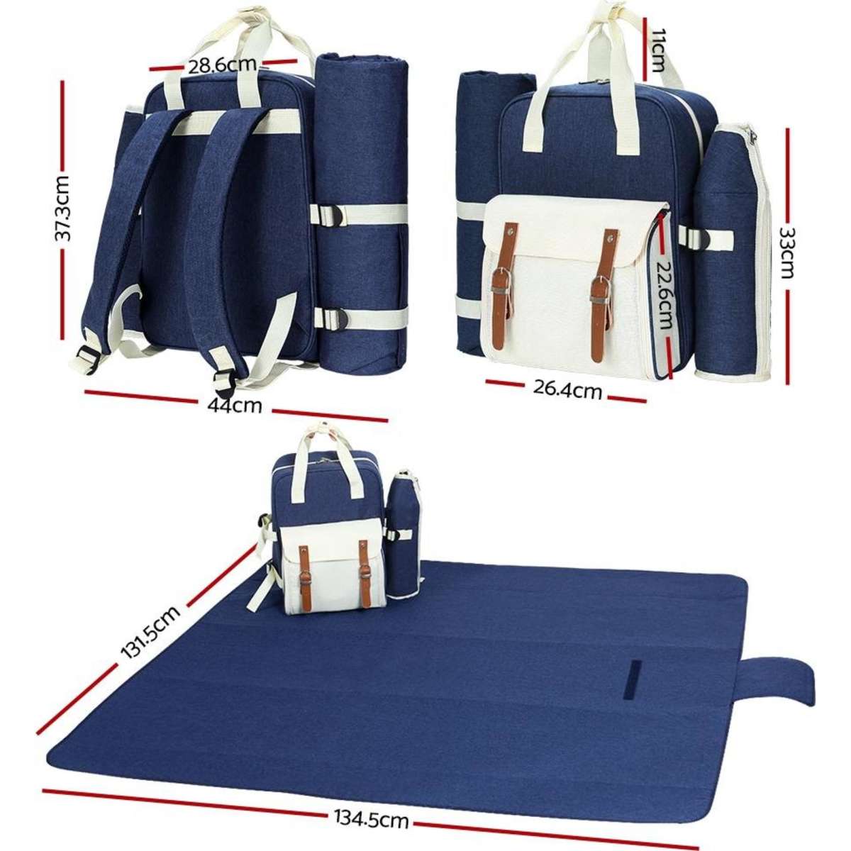 Alfresco 4 Person Picnic Basket Set Backpack Bag Insulated Blue