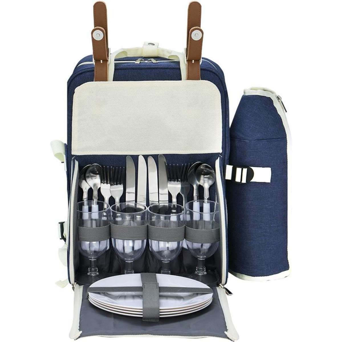 Alfresco 4 Person Picnic Basket Set Backpack Bag Insulated Blue