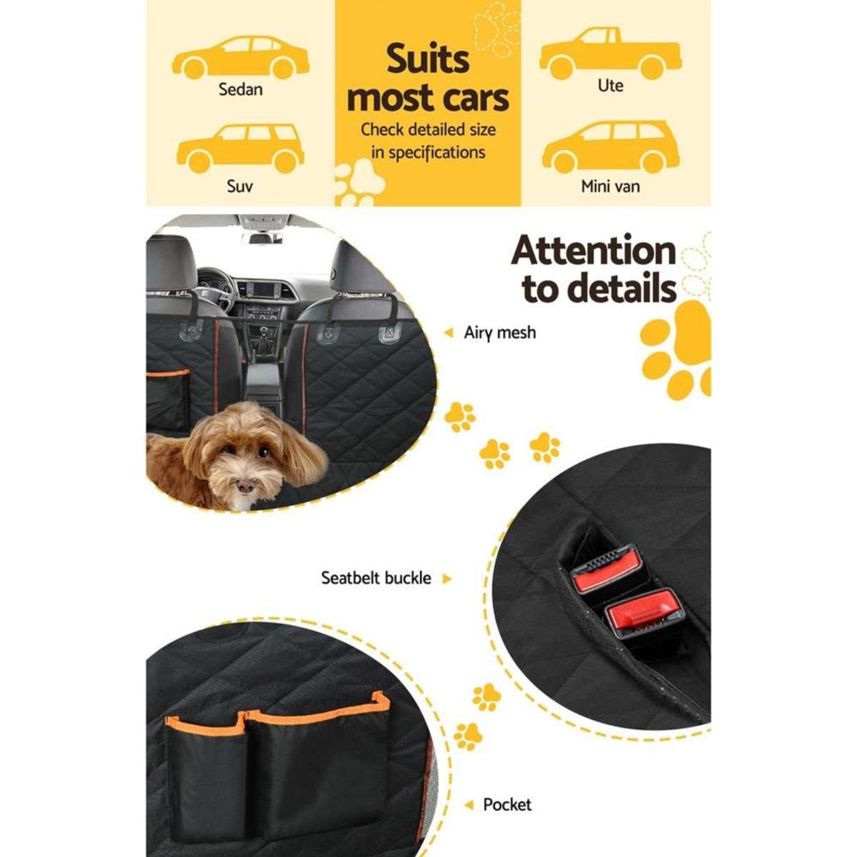i.Pet Pet Car Seat Cover Dog Hammock Protector Back Waterproof Belt Non