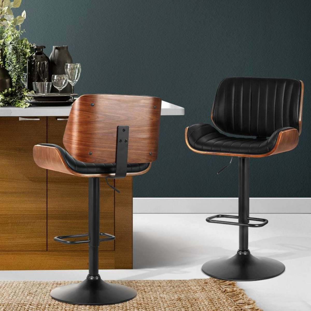 Artiss Bar Stools Kitchen Stool Chairs Metal Swivel Black Woolworths