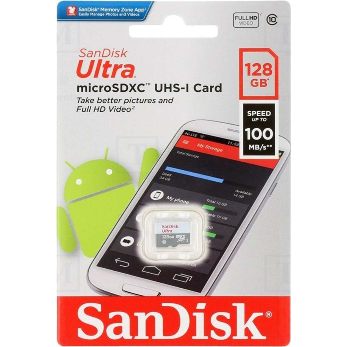 SanDisk SDSQUNR128GGN3MN SDHC Ultra 128GB 100MB/s Class 10 Micro SD
