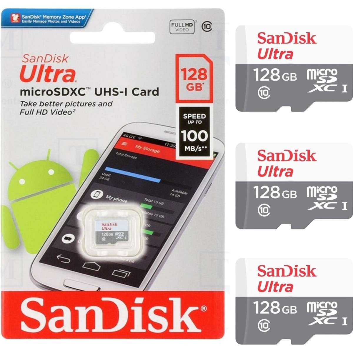 SanDisk SDSQUNR128GGN3MN SDHC Ultra 128GB 100MB/s Class 10 Micro SD