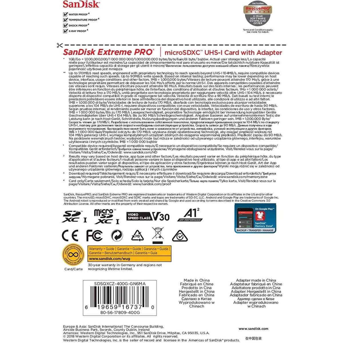 SanDisk Extreme Pro, 400GB, Micro SD, Memory Card UHSI, A2 V30 170MB/s