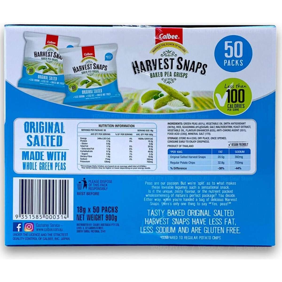 Calbee Harvest Snaps Baked Pea Crisps Original Salted 50 Packs Woolworths