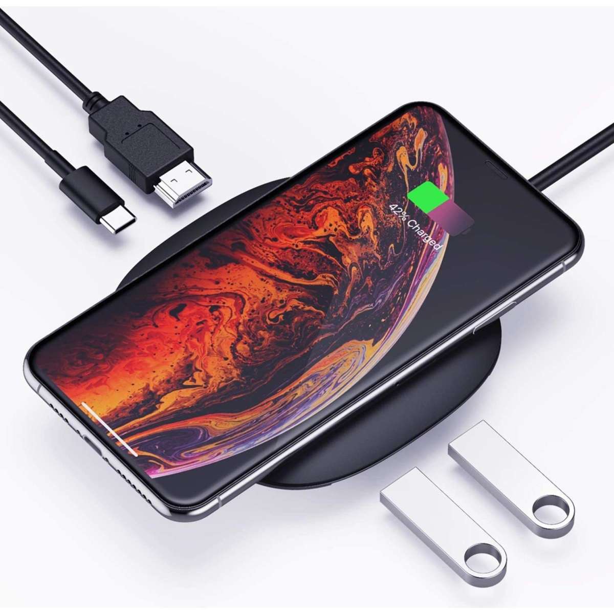 Aukey USB C Hub Adapter Wireless Charger 5in1 TypeC 4K HDMI 60W USB