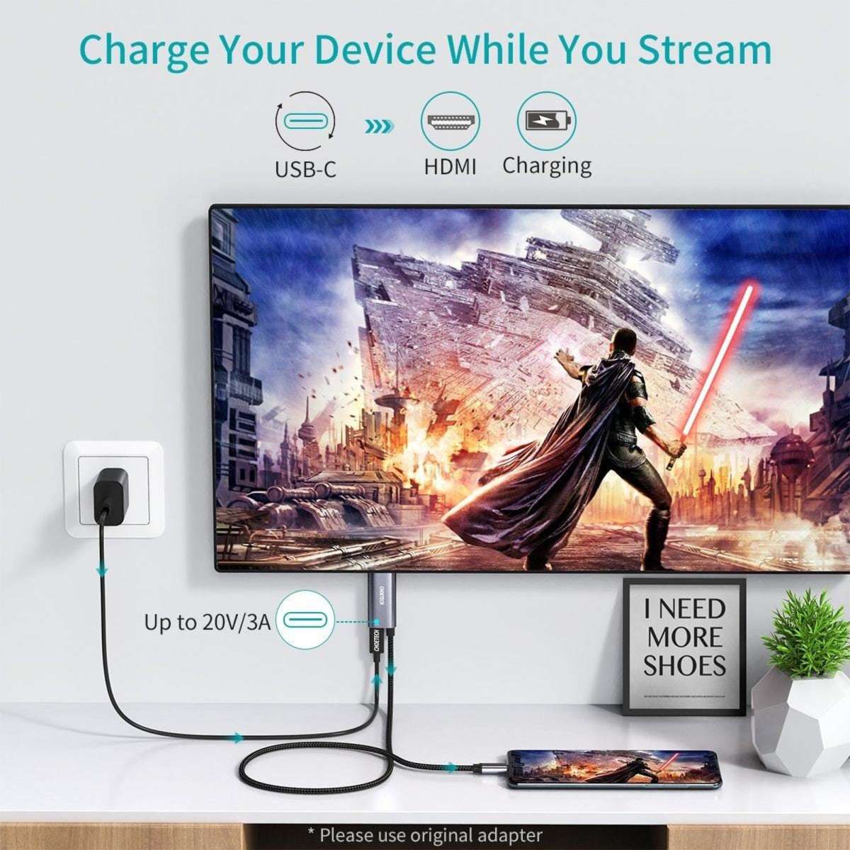 Choetech USB Type C To HDMI Cable 60W Power Delivery Charging Port