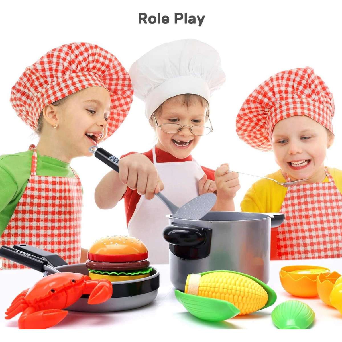 Cute Stone Kids Kitchen Pretend Play Toy Cooking Set Cookware Pots Pans