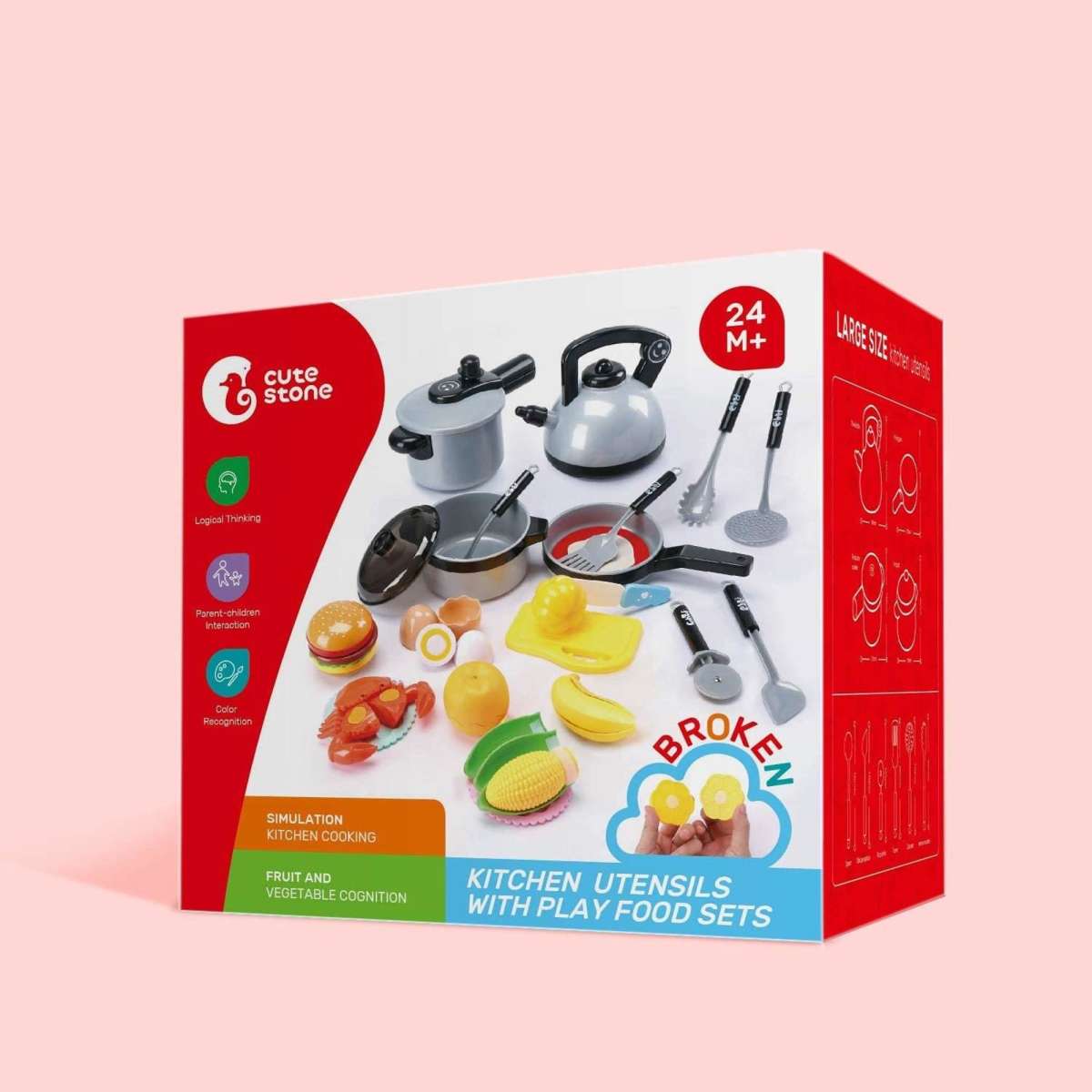Cute Stone Kids Kitchen Pretend Play Toy Cooking Set Cookware Pots Pans