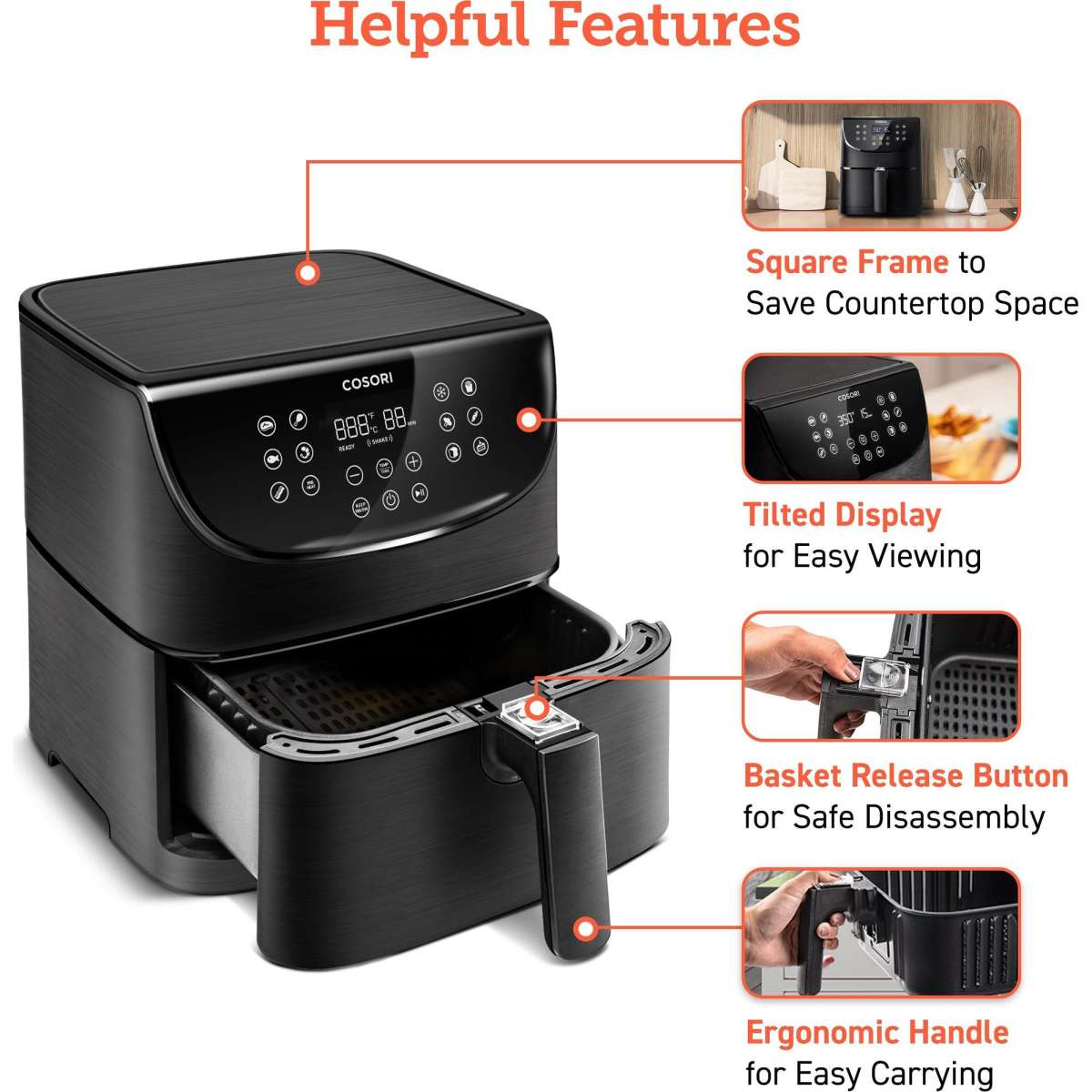 Cosori Air Fryer CP158 Large 5.5L LED Touch Digital Screen with Non