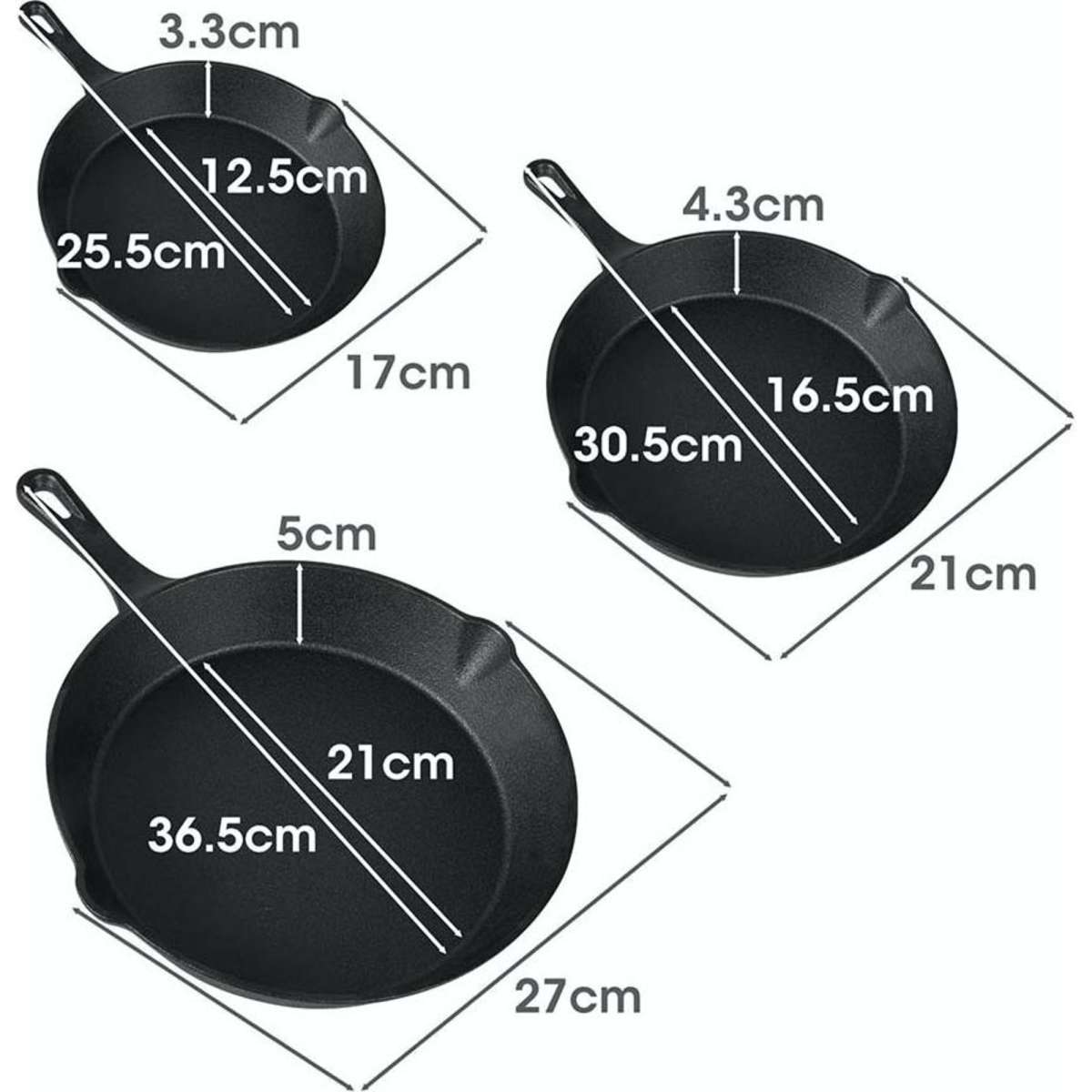 Toque Non Stick Frying Pan Set 3PCS Cast Iron Steak Skillet BBQ Cookware Frypan Woolworths