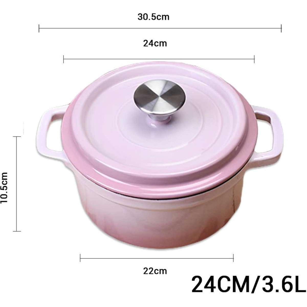 SOGA 24cm Pink Cast Iron Ceramic Stewpot Casserole Stew Cooking Pot ...