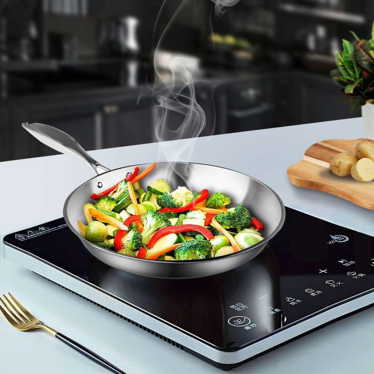 SOGA Stainless Steel Fry Pan 36cm Frying Pan Top Grade Induction Cooking FryPan Woolworths